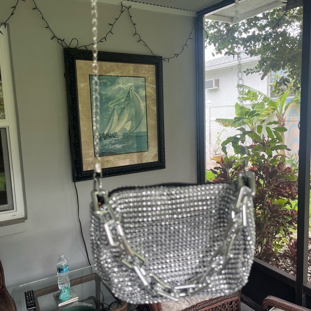 Silver Rhinestone Chainmail Evening Bag